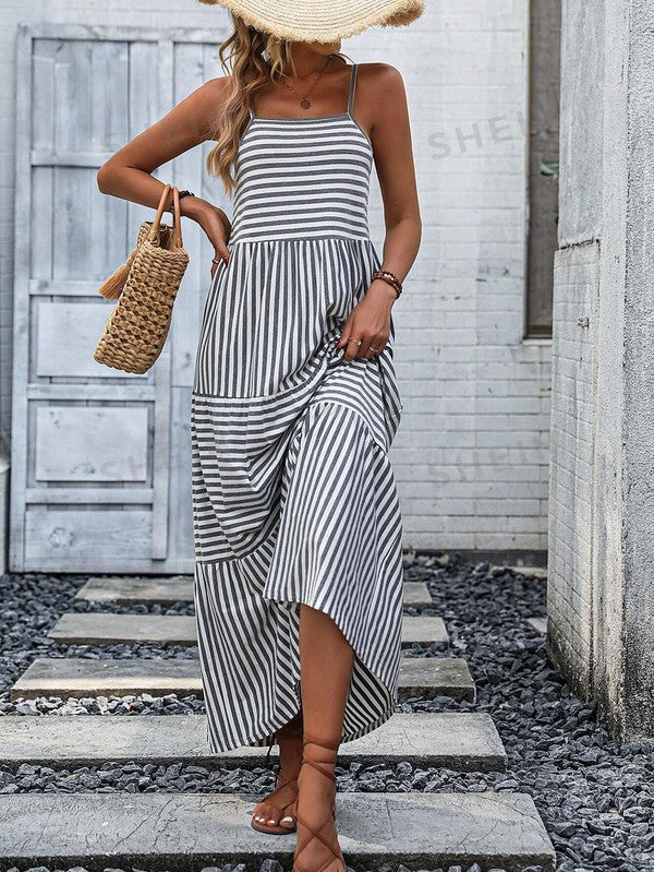 Striped Ruffle Hem Cami Dress