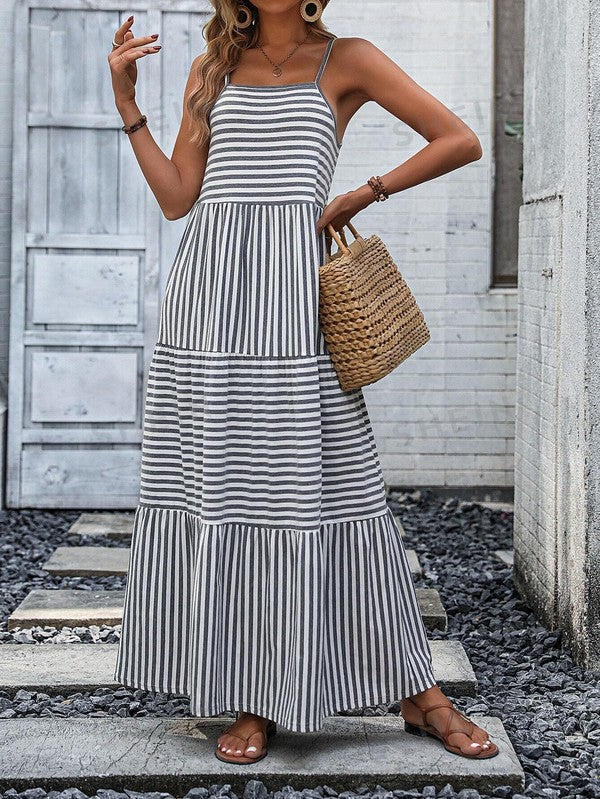 Striped Ruffle Hem Cami Dress