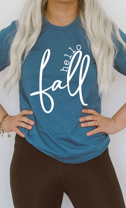 hello fall t shirt heather teal