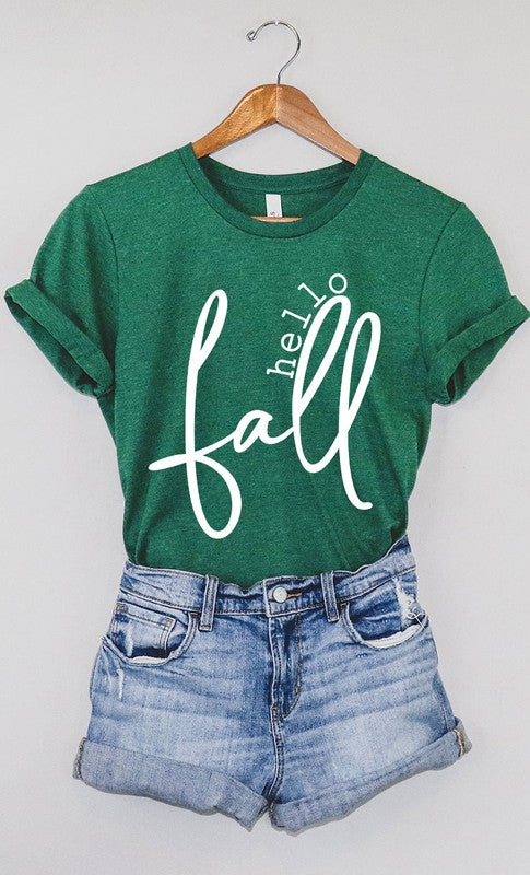 hello fall t shirts heather grass green