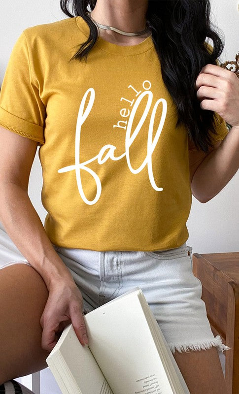 hello fall t shirt heather mustard