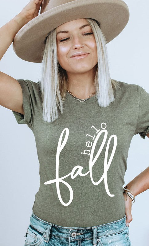hello fall t shirt heather olive