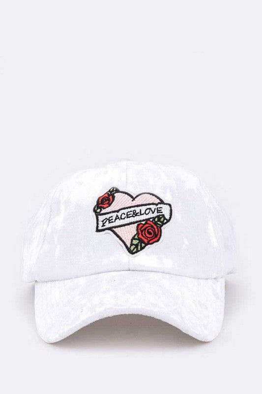 Peace And Love Heart Patch Distress Velour Cap