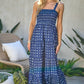 PRINTED SMOCKED RUFFLE MAXI DRESS