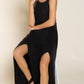 Stone Washed Side Slit Cut Out Maxi Dress