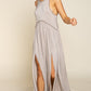 Stone Washed Side Slit Cut Out Maxi Dress