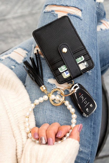 Pearl Key Ring Wallet Bracelet