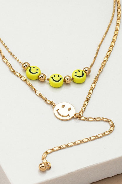 Two row smiley face charms Y necklace