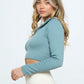 Seamless Half Zip Thumb Holes Crop Top Sport Top