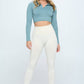 Seamless Half Zip Thumb Holes Crop Top Sport Top