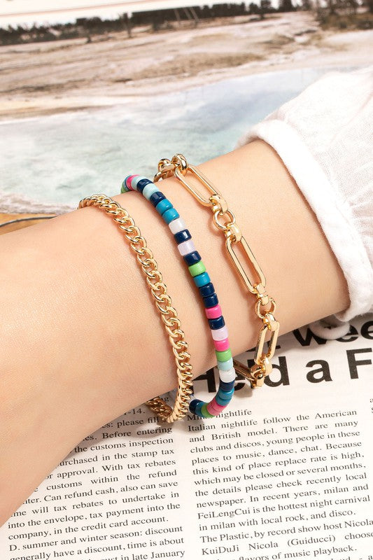 multi color bead and chunky chain bracelets set