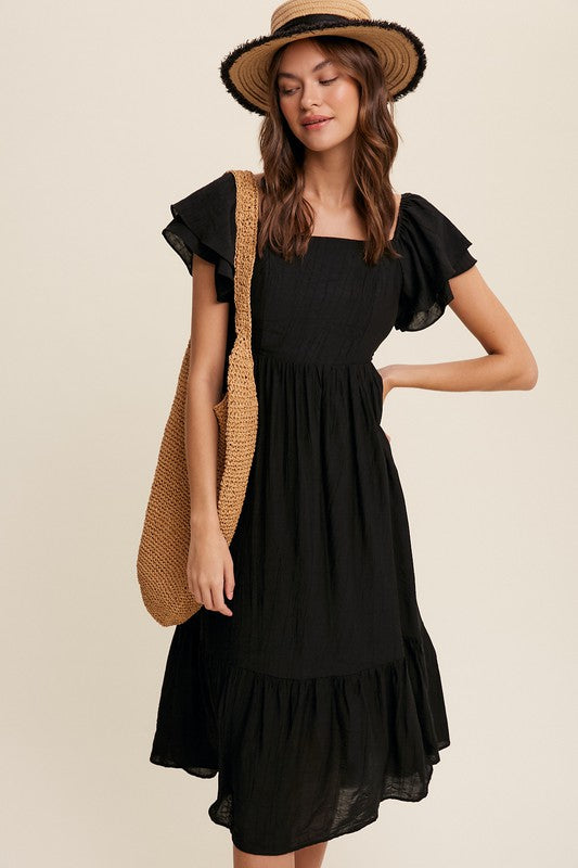 Square Neck Ruffled Short Sleeve Maxi Dress