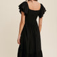 Square Neck Ruffled Short Sleeve Maxi Dress