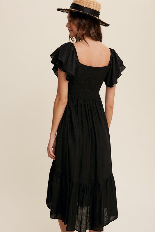 Square Neck Ruffled Short Sleeve Maxi Dress