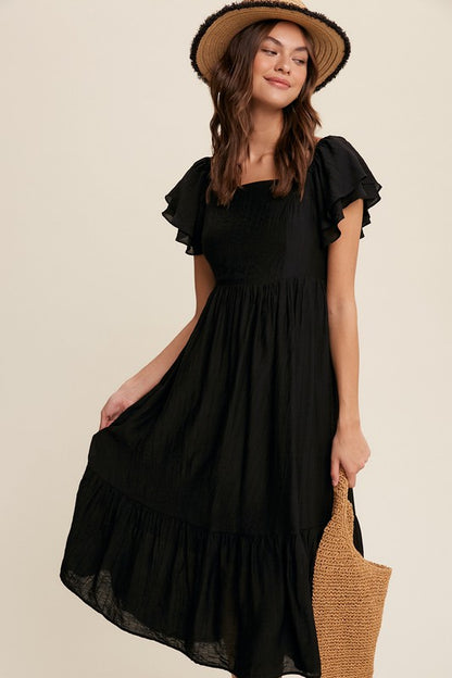 Square Neck Ruffled Short Sleeve Maxi Dress