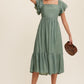 Square Neck Ruffled Short Sleeve Maxi Dress