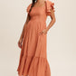 Square Neck Ruffled Short Sleeve Maxi Dress