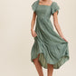 Square Neck Ruffled Short Sleeve Maxi Dress