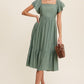 Square Neck Ruffled Short Sleeve Maxi Dress