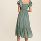 Square Neck Ruffled Short Sleeve Maxi Dress