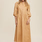 Button Front Puff Sleeve Babydoll Maxi Dress