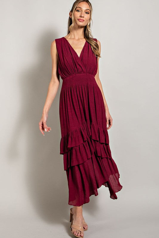 V-Neck Ruffle Maxi Dress