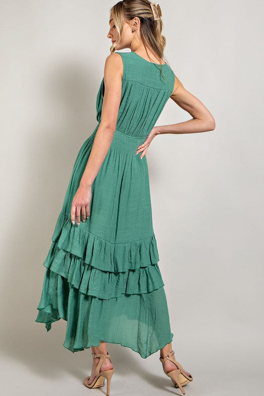 V-Neck Ruffle Maxi Dress