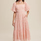 Flower Embroidered Puff Sleeve Tiered Maxi Dress