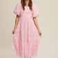 Flower Embroidered Puff Sleeve Tiered Maxi Dress