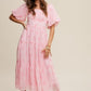 Flower Embroidered Puff Sleeve Tiered Maxi Dress