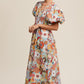 Flower Print Smocked V-neck Puff Sleeve Maxi Dress