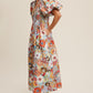 Flower Print Smocked V-neck Puff Sleeve Maxi Dress