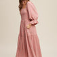 Ditzy Floral Embroidery Puff Sleeve Maxi Dress