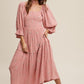 Ditzy Floral Embroidery Puff Sleeve Maxi Dress