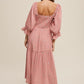 Ditzy Floral Embroidery Puff Sleeve Maxi Dress