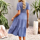 Women's Short Sleeve Round Neck Waist Tiered Dress