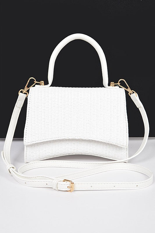 Faux Straw Top Handle Crossbody Swing Bag