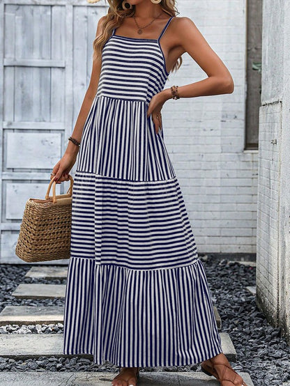 Striped Ruffle Hem Cami Dress