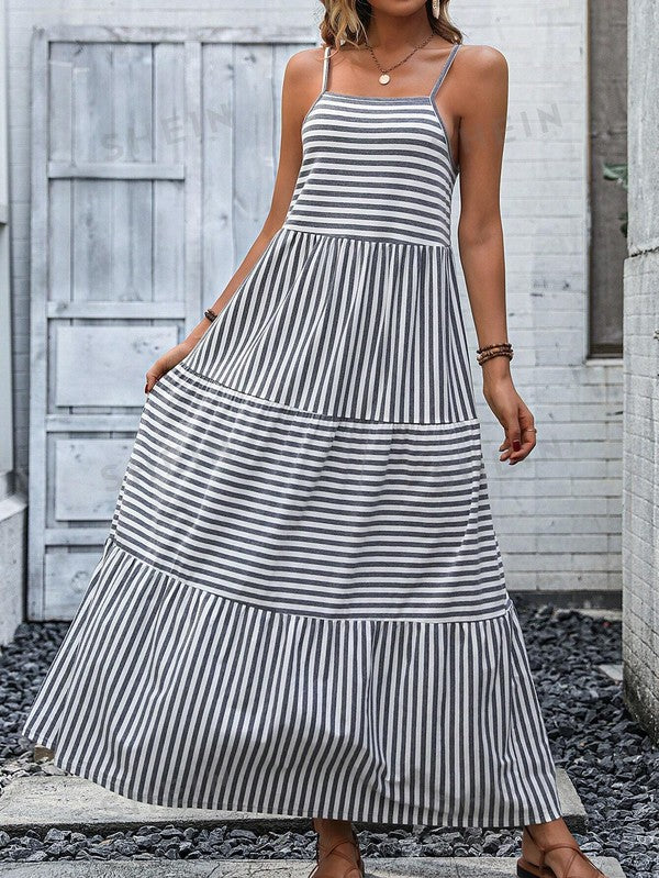 Striped Ruffle Hem Cami Dress