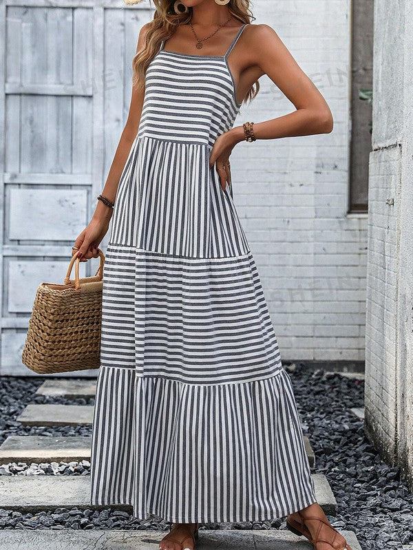Striped Ruffle Hem Cami Dress