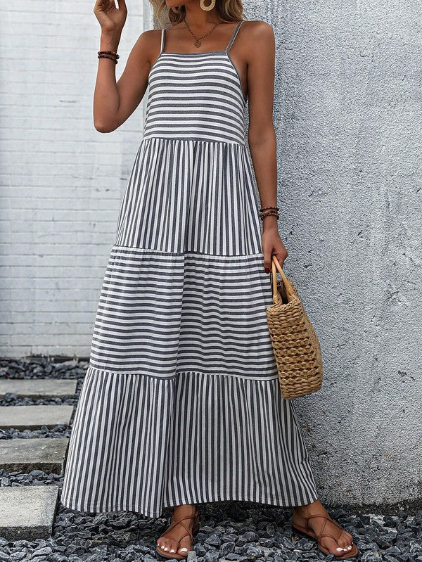 Striped Ruffle Hem Cami Dress