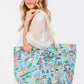 Beach and Flower Print Tote Bag