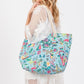 Beach and Flower Print Tote Bag