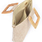 Bamboo Top Handle Linen Convertible Clutch Bag