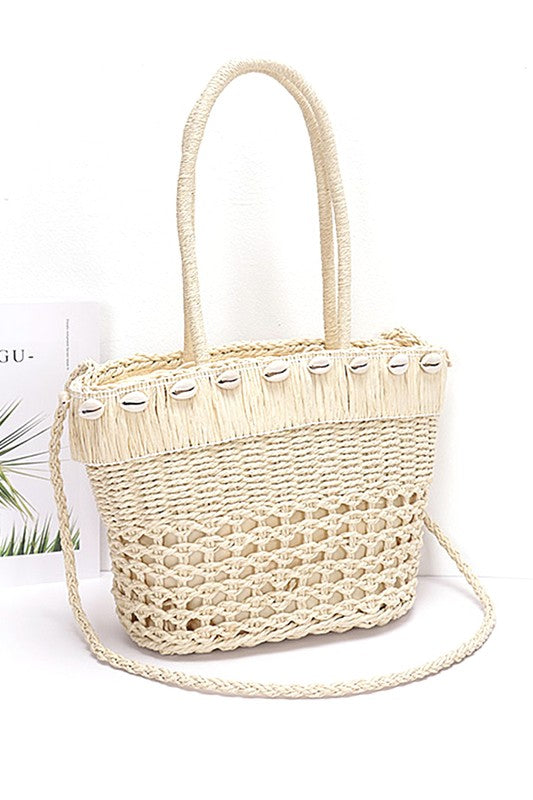 Sea Shell Iconic Faux Straw Tote Basket