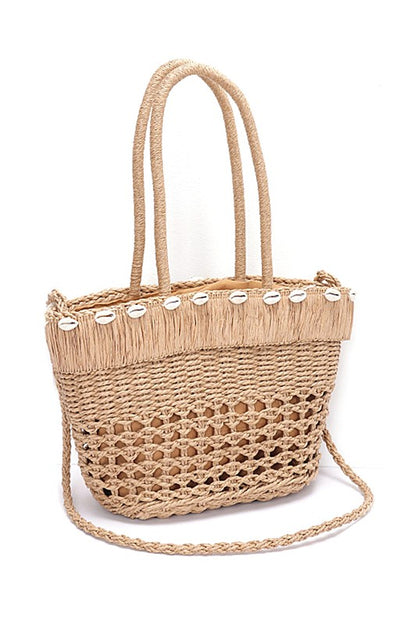 Sea Shell Iconic Faux Straw Tote Basket