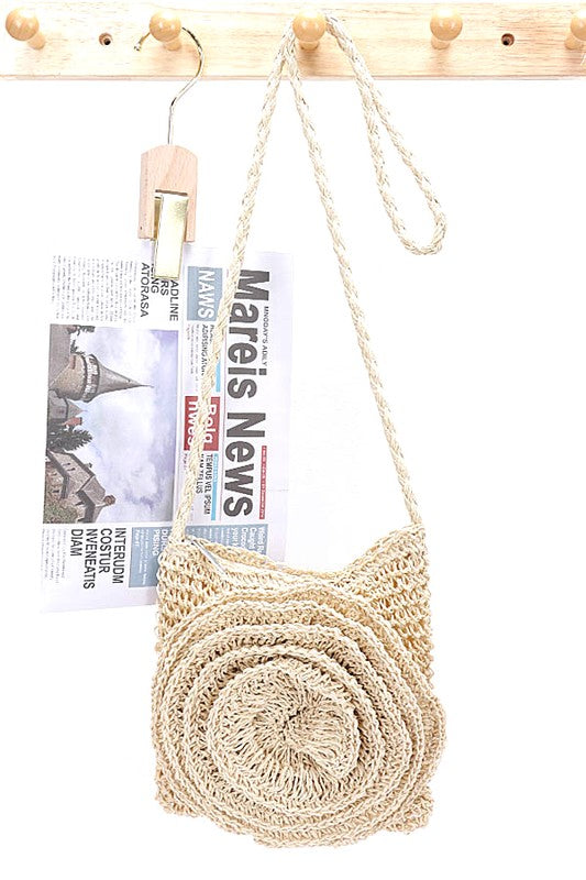 Faux Straw Large Flower Swing Crossbody Bag