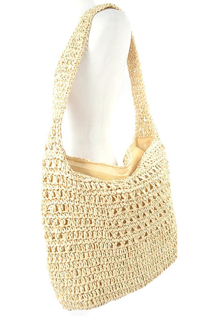 Faux Straw Oversize Hobo Shoulder Bag