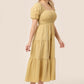 Tiered long dress with puff sleeves