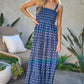 PRINTED SMOCKED RUFFLE MAXI DRESS